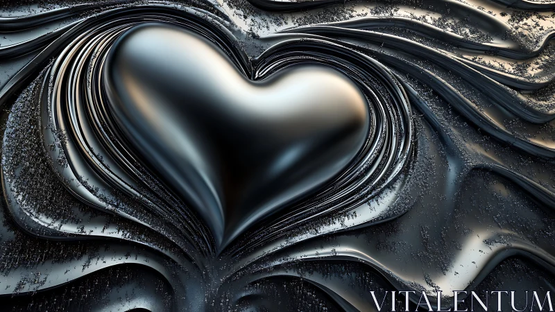 Metallic Heart Sculpted in Flowing Silver Waves