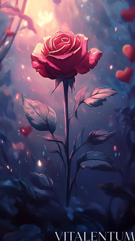 Luminous Red Rose. Digital Fantasy.