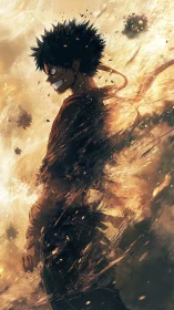 Volatile anime figure dissolving into incandescent energy plume.