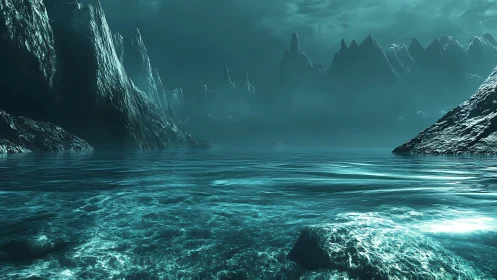 Glacial cliffs and still cyan water form a cold marine basin