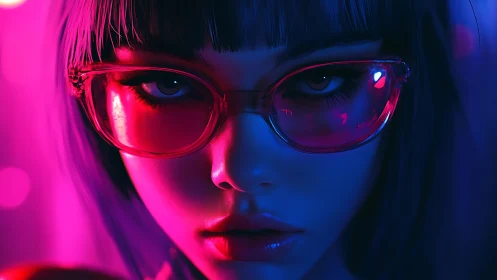 Neon-lit cyber gaze frames a futuristic woman’s intensity.
