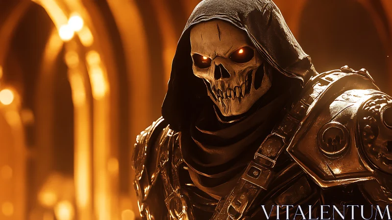 Ember-eyed death knight stalks through molten cathedral light