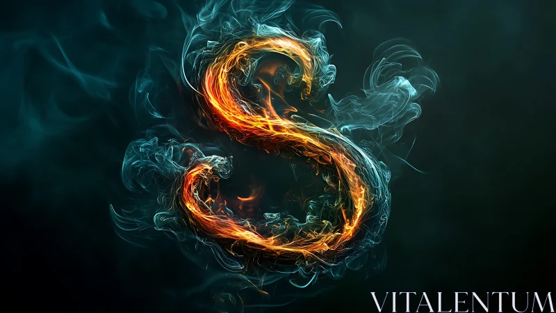Fiery letter S coils through swirling smoke on dark field