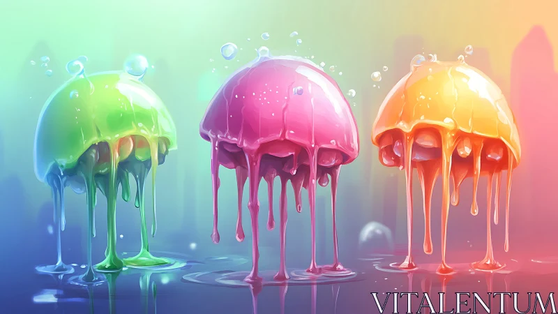 Triadic glossy jelly domes with dripping neon translucent glaze