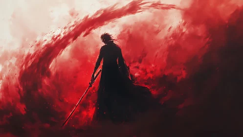 Lone blade conductor whips a crimson storm into silence