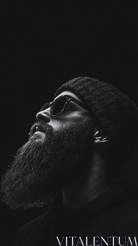 Profile portrait of bearded person in side lighting