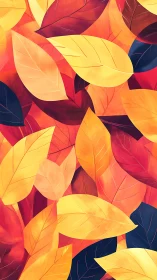 Overlapping stylized autumn leaves in warm color palette.