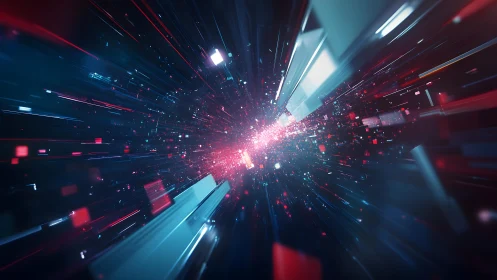 Futuristic digital speed tunnel with glowing light and neon effects.