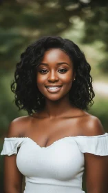 Photorealistic outdoor portrait with soft bokeh background.