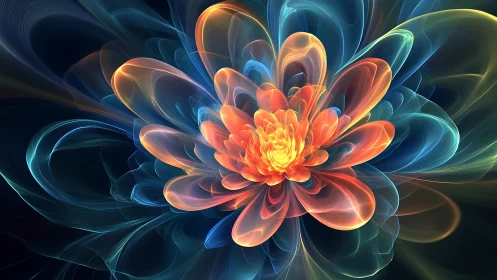 Luminous fractal flower blooms in vibrant cosmic light