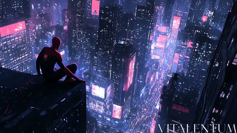 Neon-soaked vigil paints a lone hero over electric midnight streets