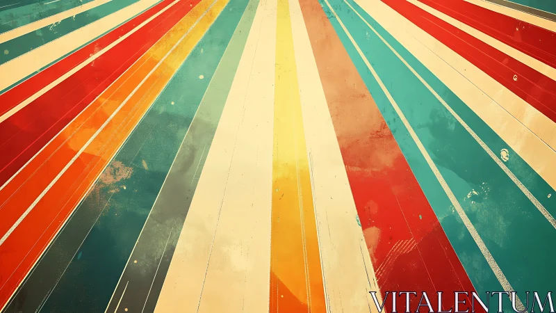 Converging multicolor diagonal bands on textured field.