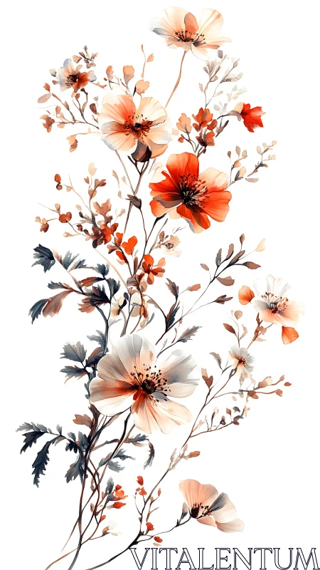 Watercolor Cosmos Flowers in Warm Earth Tones.