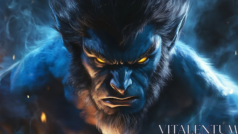 Bioluminescent lupine humanoid under thermal rim lighting.