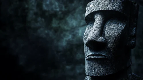 Stone head sculpture is rendered with directional side lighting