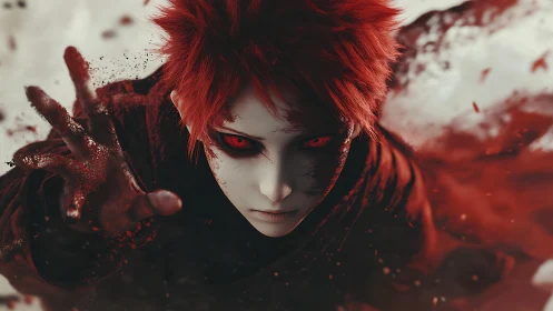 Anime portrait of crimson-eyed mage in dynamic close-up shot.