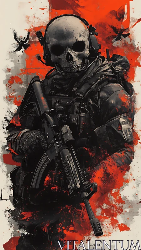 Skull-masked commando framed in red tactical chaos.
