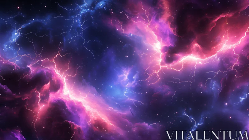 Neon cosmic storm ripples through glowing violet nebula