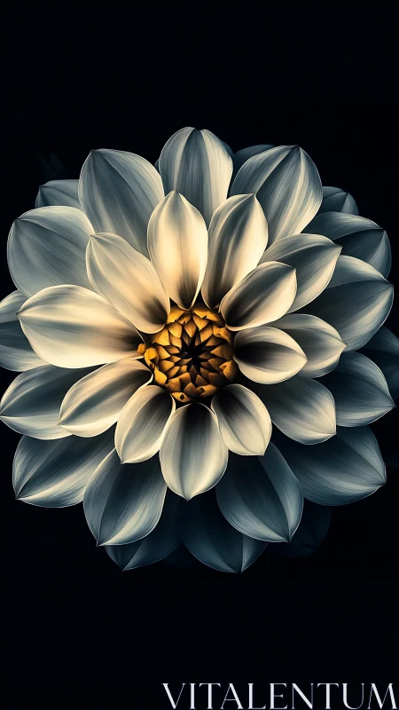 Dahlia Bloom with Luminous Petals Against Dark Background
