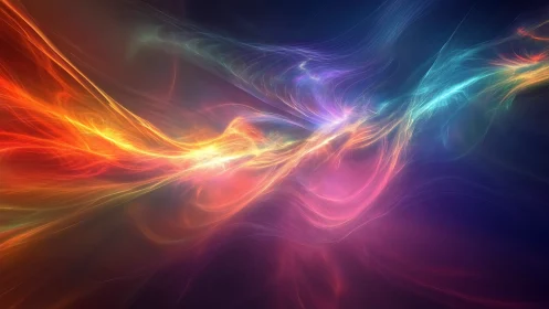 Colorful light trails curve across dark abstract background