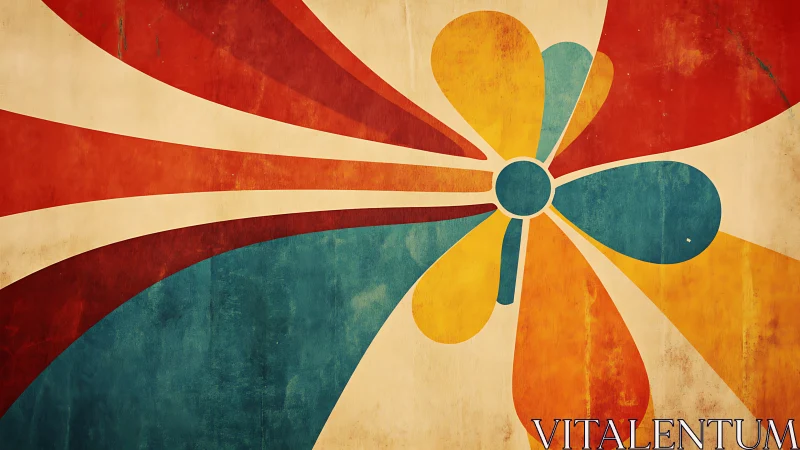 Retro flower bursts outward in warm, colorful curved waves