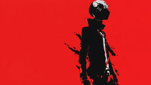 Crimson void stalker in jagged shadows and urban silence.