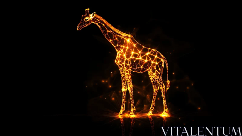 Neon polygonal giraffe emits radiant orange light network
