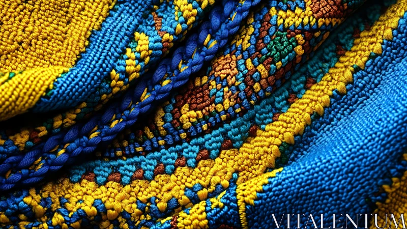 Bold woven textiles glow with rich blue and golden threads
