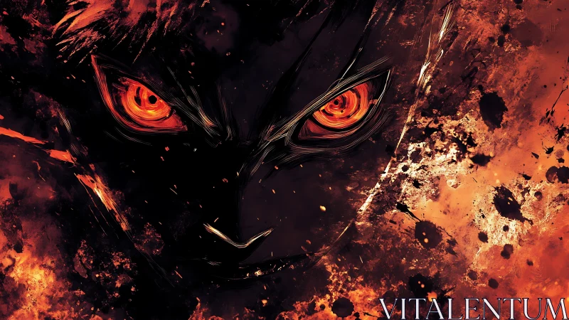 Fiery demon visage emerges from swirling inferno.