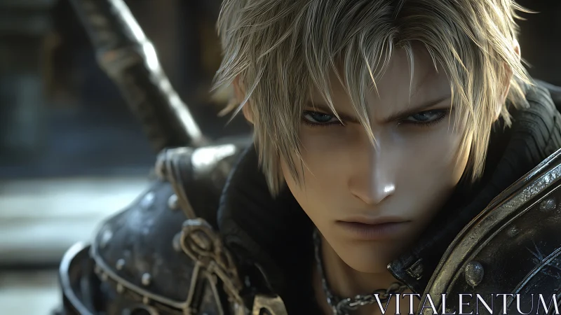 Digital painting close-up of armored fantasy swordsman portrait.