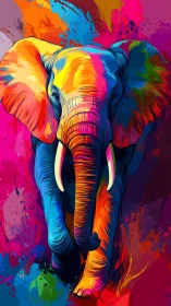 Chromatic elephant strides through saturated abstract splashes
