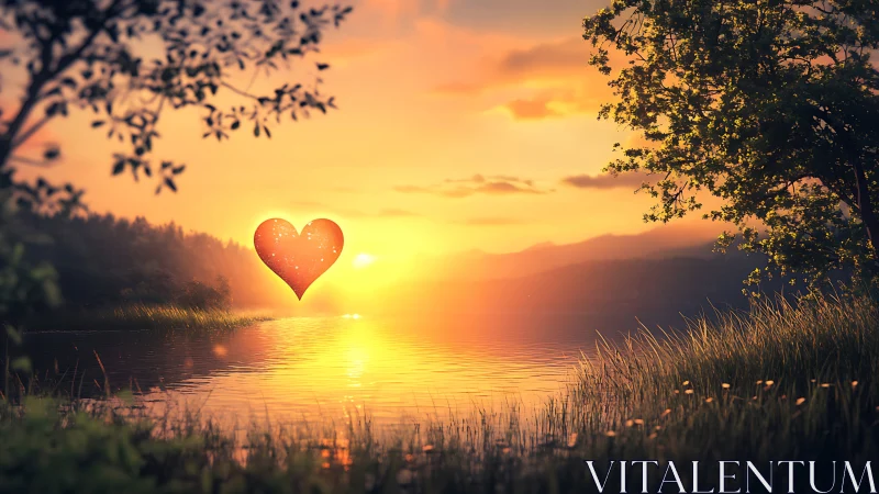 Heart Suspended in Liquid Gold Sunset