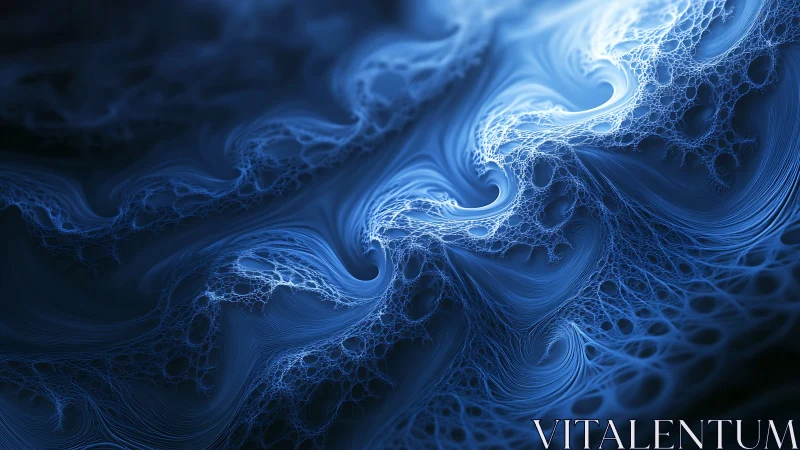 Digital blue fractal filaments form layered swirling networks