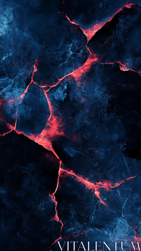 Luminous magma fractures across deep cobalt stone texture.
