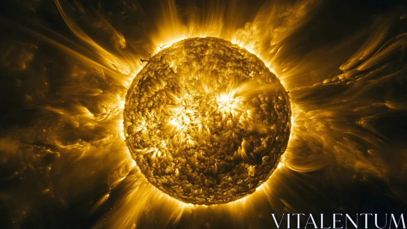 Golden storm of solar fire in a swirling cosmic embrace.