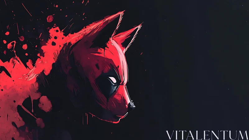 Crimson fox-mask streaks forward through inky midnight void