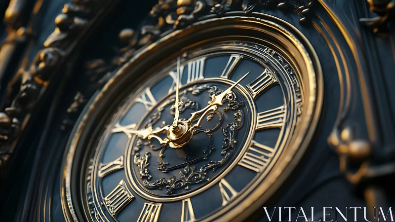 Ornate macro study of gilded Roman numeral clockface geometry.