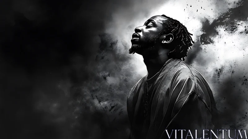 Black and white portrait of man in smoke filled background.