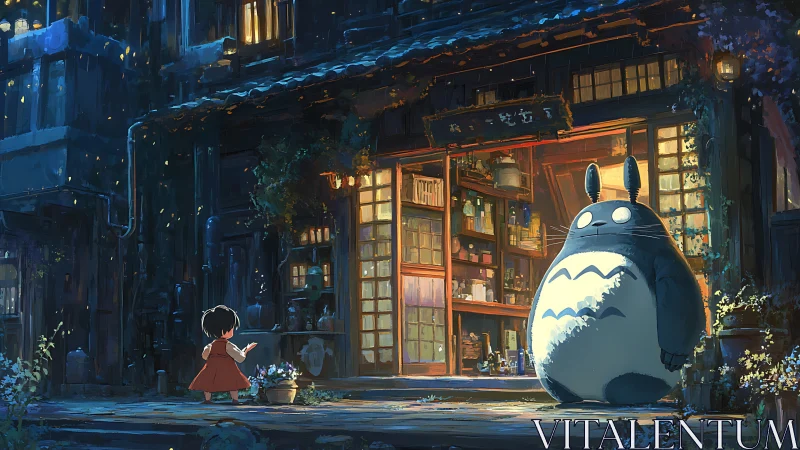 Night shop door opens as a gentle forest giant listens