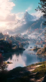 High dynamic range alpine fjord with volumetric light scattering