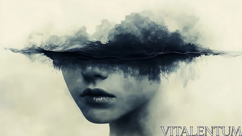 Surreal female portrait merges with stormlike cloud band