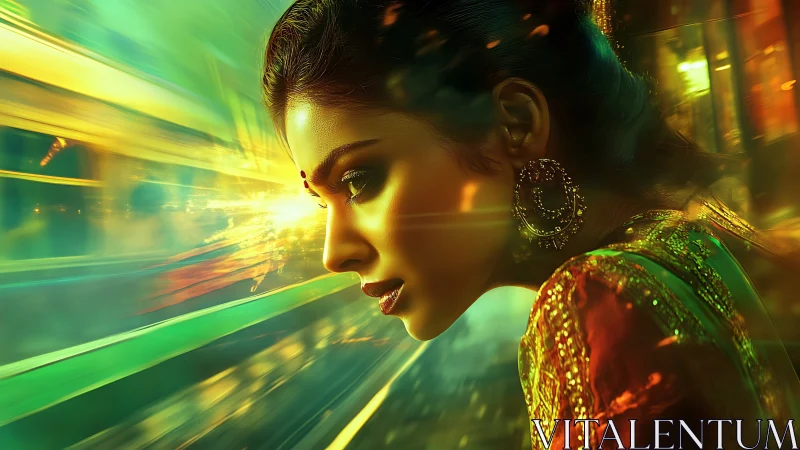 Profile view of woman overlaid with dynamic motion blur