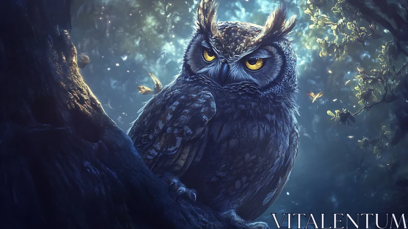 Majestic owl in moonlit forest, fantasy digital painting style.