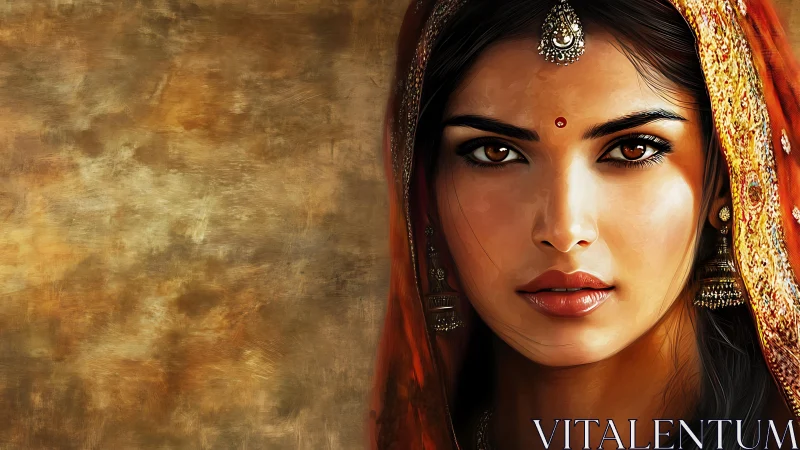 Digital portrait of Indian woman in warm textured chiaroscuro