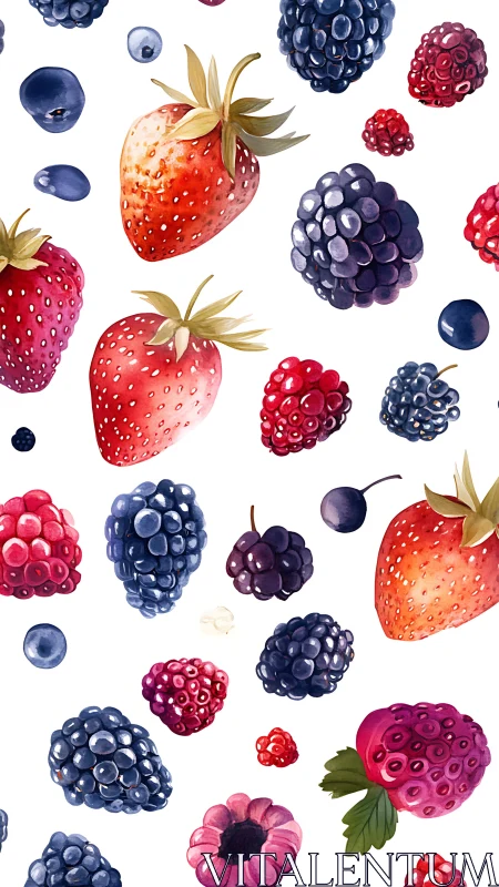 Bright watercolor berries dance across a cheerful white field