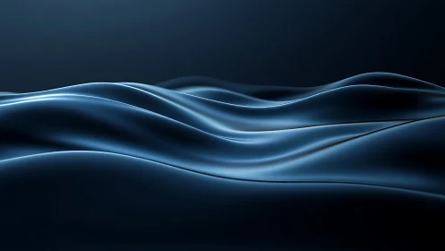 Luminous metallic waves over dark abstract landscape.