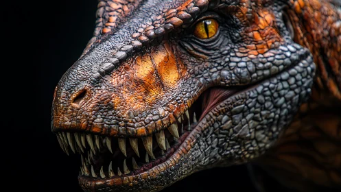Predator’s Smile: Ember‑Eyed Dinosaur in Razor Focus.