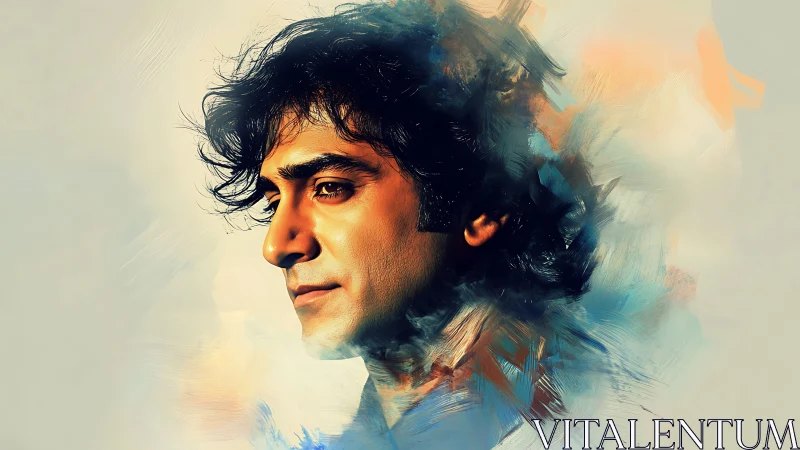 Portrait of a thoughtful man in expressive color strokes.