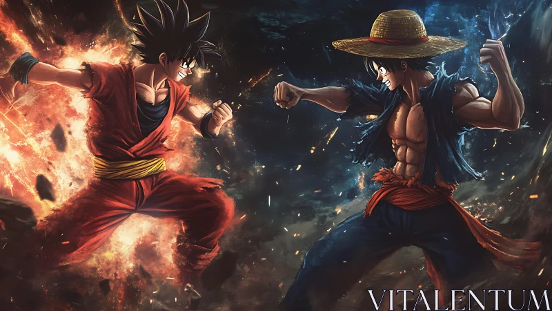 Explosive anime duel between fiery and oceanic fighters.