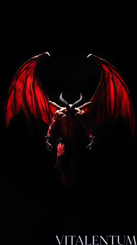 Winged demonic entity in high-contrast chiaroscuro composition.